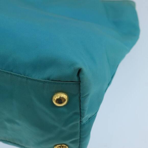PRADA Tote Bag Nylon Turquoise Blue Gold - Picture 15 of 16